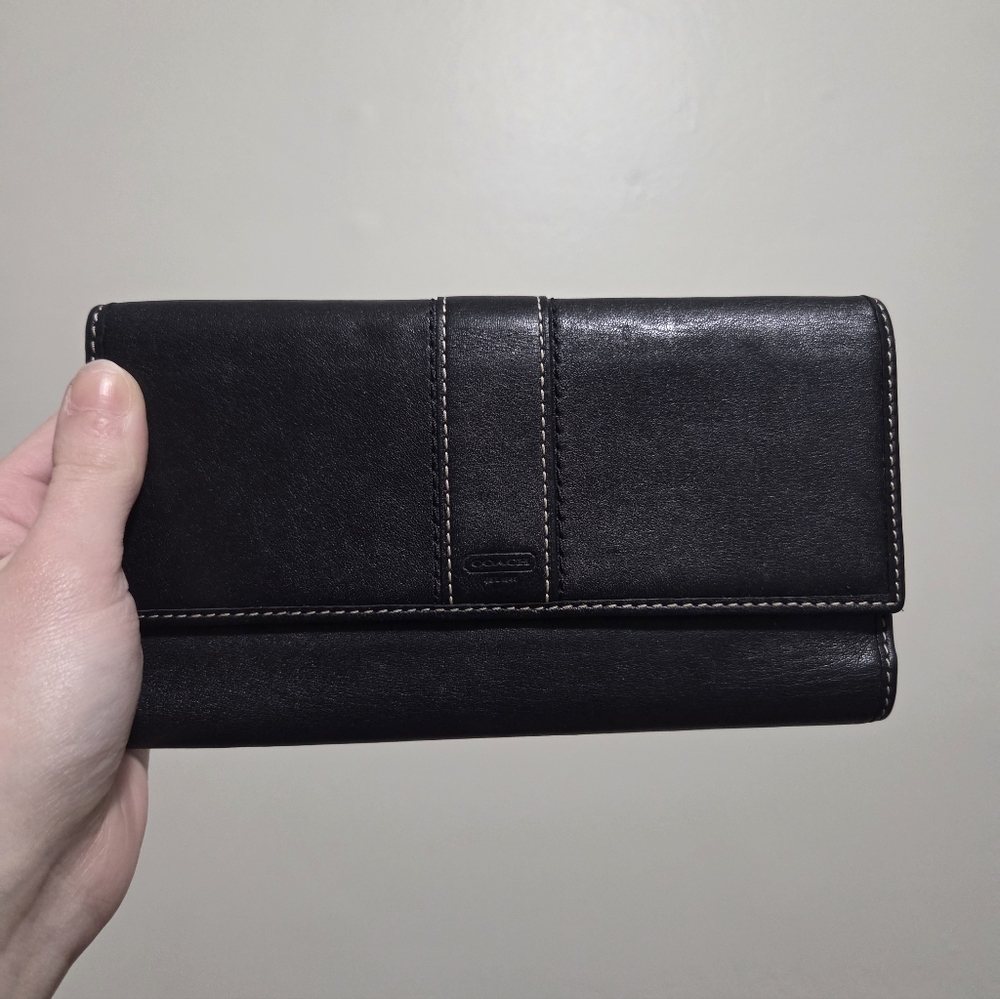 Vintage Y2K Coach Navy Leather Legacy Envelope Contrast Stitch Wallet